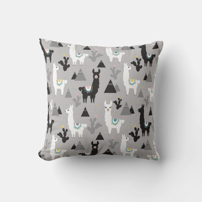 Seamless pattern of llama cactus and mountains cushion (Front)