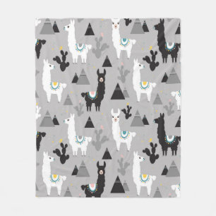 Seamless pattern of llama cactus and mountains fleece blanket