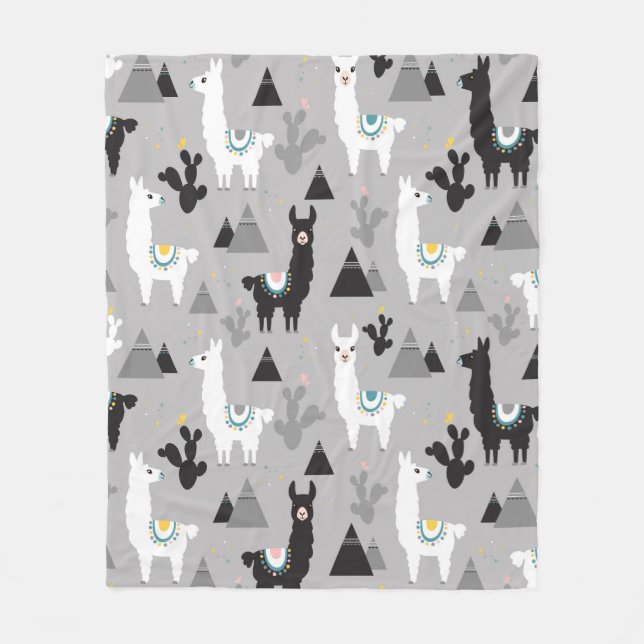 Seamless pattern of llama cactus and mountains fleece blanket (Front)