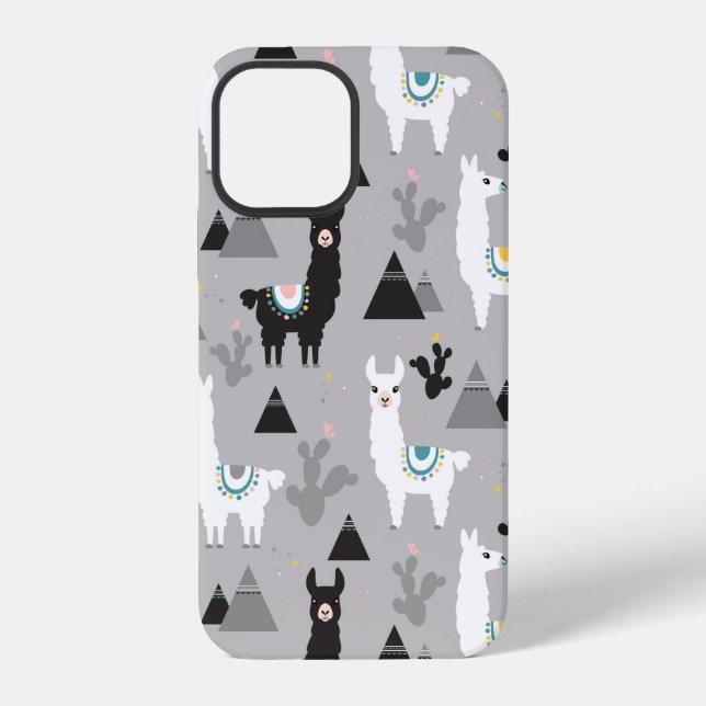 Seamless pattern of llama cactus and mountains iPhone case (Back)