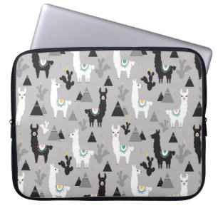 Seamless pattern of llama cactus and mountains laptop sleeve