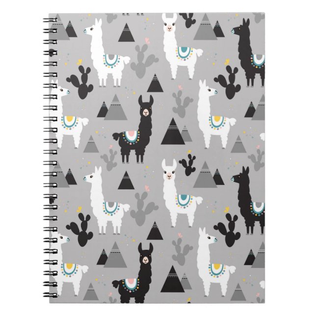 Seamless pattern of llama cactus and mountains notebook (Front)