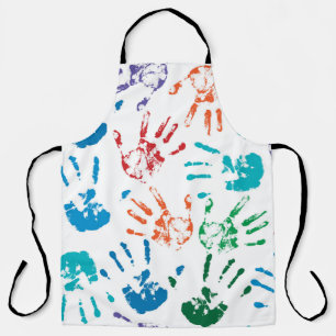 Seamless pattern of multicolored human hands on a apron