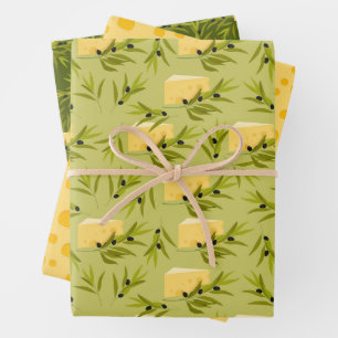 Seamless pattern of olive branches on a green back wrapping paper sheet