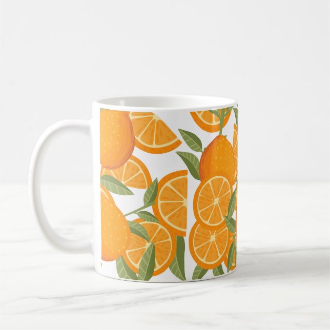 Seamless pattern of orange citrus yellow fruit who coffee mug (Left)