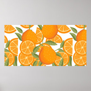 Seamless pattern of orange citrus yellow fruit who poster