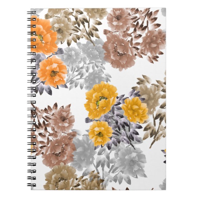 Seamless pattern of orange, yellow, beige flowers  notebook (Front)