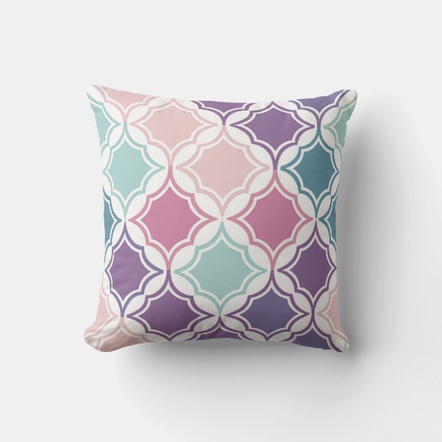 Seamless pattern of pastel coloured geometric shap cushion (Front)
