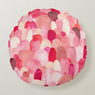 Seamless pattern of pink, red and beige spots. Wat Round Cushion