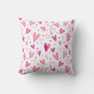 Seamless pattern of pink watercolor hearts and pol cushion