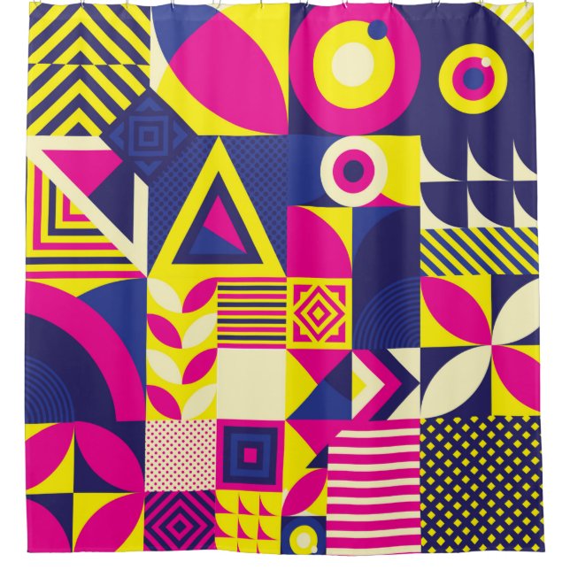Seamless Pattern of Pop and Colourful Abstract Geo Shower Curtain (Front)