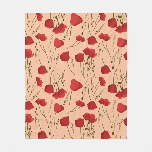 Seamless pattern of poppy on a beige backgroundabs fleece blanket (Front)