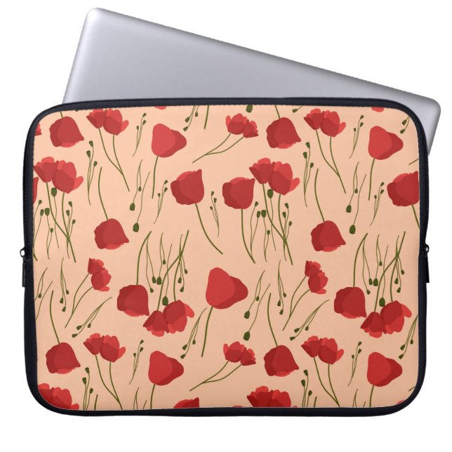 Seamless pattern of poppy on a beige backgroundabs laptop sleeve (Front)