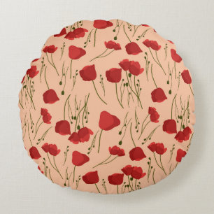 Seamless pattern of poppy on a beige backgroundabs round cushion