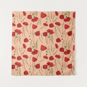 Seamless pattern of poppy on a beige backgroundabs tapestry