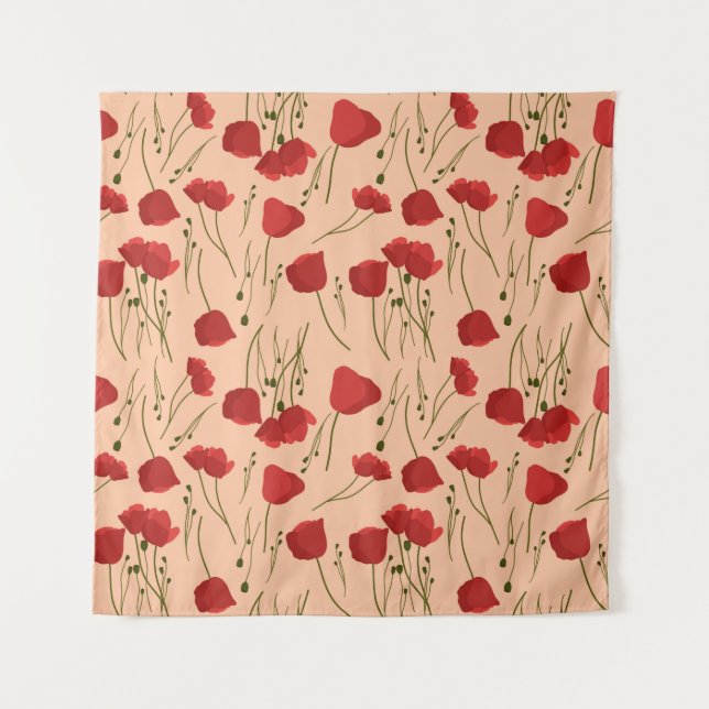 Seamless pattern of poppy on a beige backgroundabs tapestry (Front)