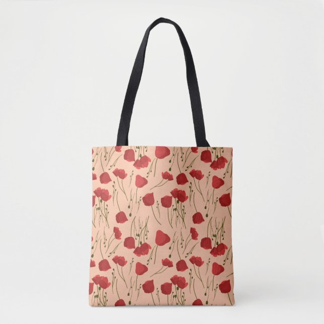 Seamless pattern of poppy on a beige backgroundabs tote bag (Front)