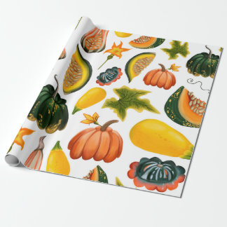 Seamless pattern of pumpkins and leaves on an isol wrapping paper