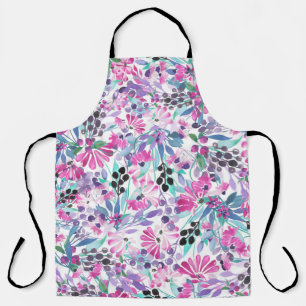 Seamless pattern of purple flowers and berries,blu apron