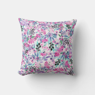 Seamless pattern of purple flowers and berries,blu cushion