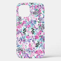 Seamless pattern of purple flowers and berries,blu