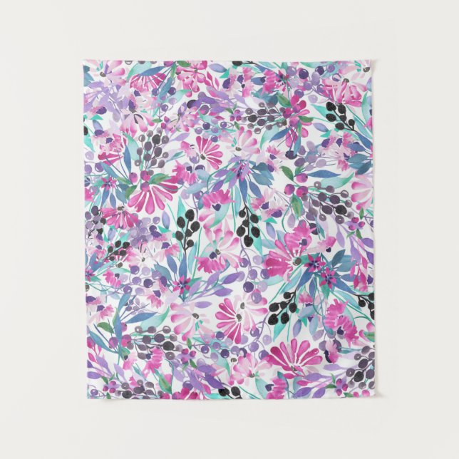 Seamless pattern of purple flowers and berries,blu tapestry (Front)