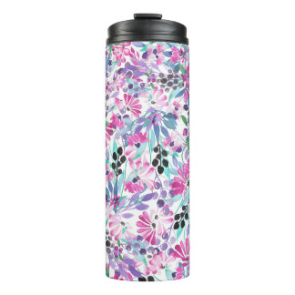 Seamless pattern of purple flowers and berries,blu thermal tumbler