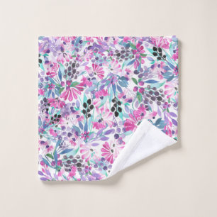 Seamless pattern of purple flowers and berries,blu wash cloth