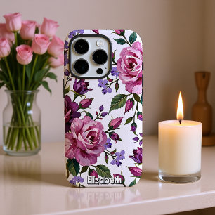 Seamless Pattern of Purple Roses iPhone 16 Pro Case