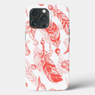 Seamless Pattern of Red Feathers iPhone 13 Pro Case