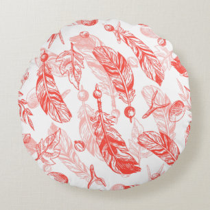 Seamless Pattern of Red Feathers Throw Pillow