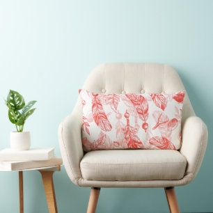 Seamless Pattern of Red Feathers Throw Pillow