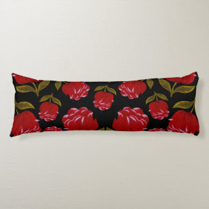 Seamless pattern of red roses on black background body cushion