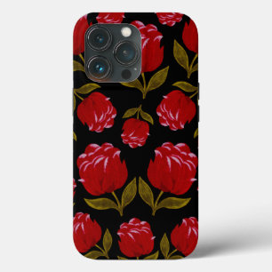 Seamless pattern of red roses on black background iPhone 13 pro case