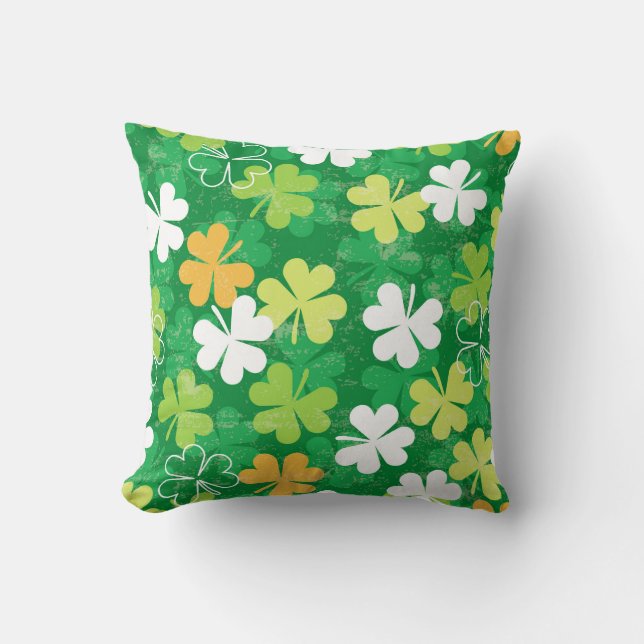 Seamless pattern of scattered clovers and shamrock cushion (Front)