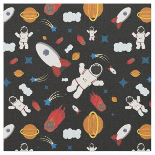 Seamless Pattern Of Space, Astronauts, Rockets Fabric