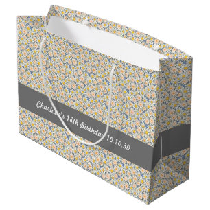 Seamless Pattern Of Summer Flowers On Grey Large Gift Bag
