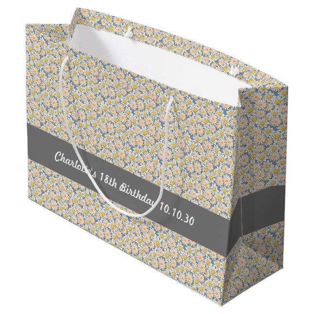 Seamless Pattern Of Summer Flowers On Grey Large Gift Bag (Back Angled)