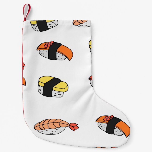 seamless pattern of Sushi Small Christmas Stocking (Front)