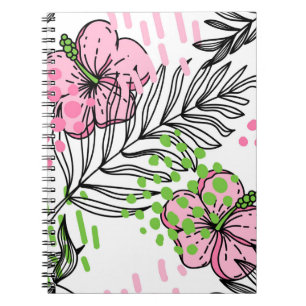 Seamless pattern of tropical elements,  hand-drawn notebook