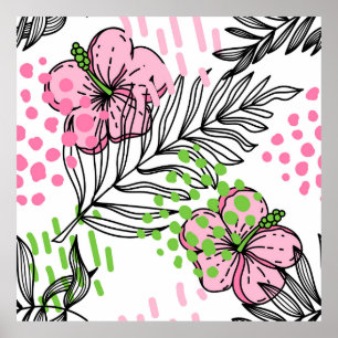 Seamless pattern of tropical elements, hand-drawn poster