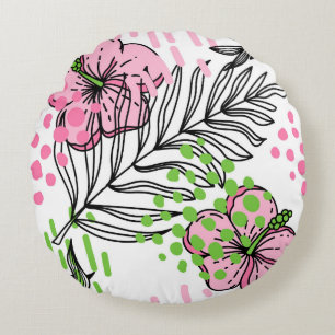 Seamless pattern of tropical elements,  hand-drawn round cushion