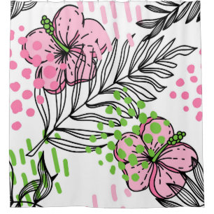 Seamless pattern of tropical elements, hand-drawn shower curtain