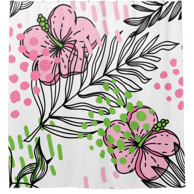 Seamless pattern of tropical elements,  hand-drawn shower curtain (Front)