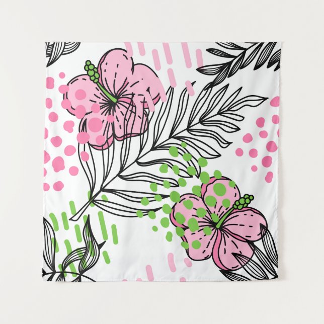 Seamless pattern of tropical elements,  hand-drawn tapestry (Front)