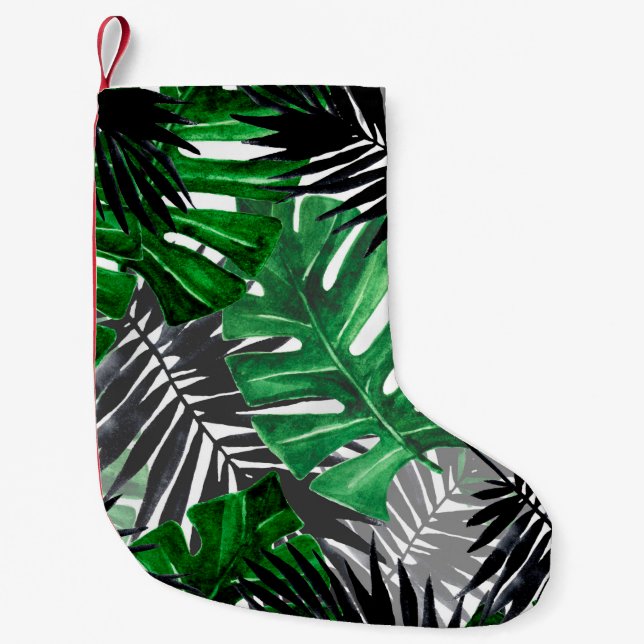 seamless pattern of tropical leaves and elements o small christmas stocking (Front)