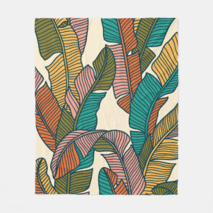 Seamless pattern of tropical palms leaves fleece blanket