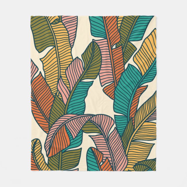 Seamless pattern of tropical palms leaves fleece blanket (Front)