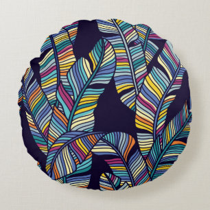 Seamless pattern of Tropical palms leaves Round Cushion