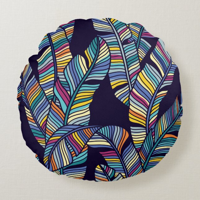 Seamless pattern of Tropical palms leaves Round Cushion (Front)